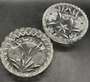 Lot 2 Vintage Cut Crystal Floral Motif Bowls