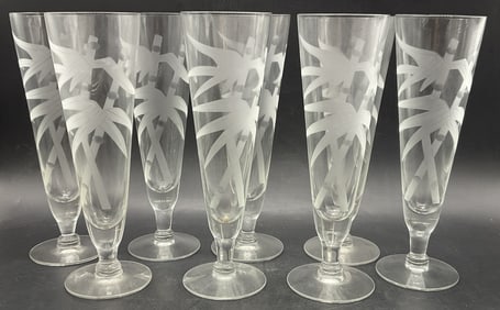 Set 8 Vintage Bamboo Motif Stemware Glasses