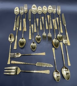 26 STANLEY ROBERTS Gold Tn Metal Floral Silverware
