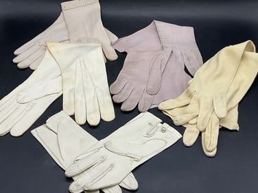 5 Vintage Suede & Cotton Gloves, Opera Length+