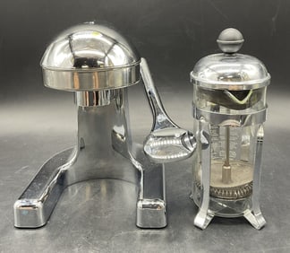 Lot 2 Silver Tone Metal Juice Press & Coffee Press