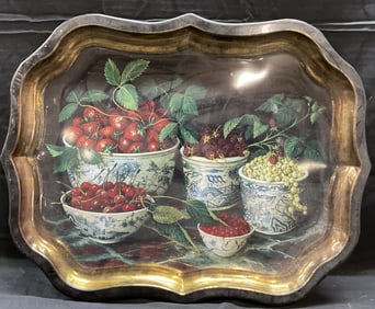 Galley Painting Metal Fruit Motif Serving Tray 22i