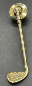 14K Yellow Gold Semiprecious Stone Golf Club Pin