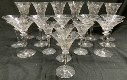 Set 17 Tiffin-Franciscan Blue Bell Crystal Barware