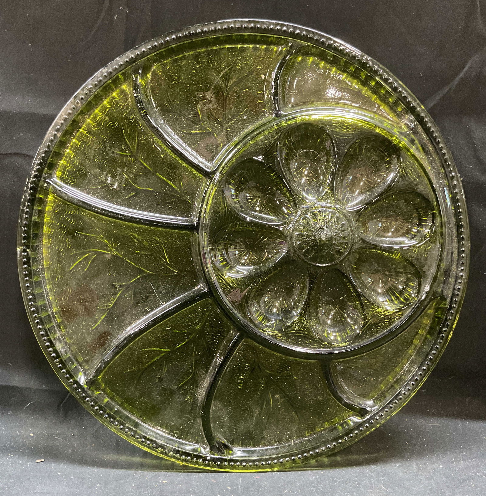Vtg Green Glass Deviled Egg Crudite Platter (1 of 6)