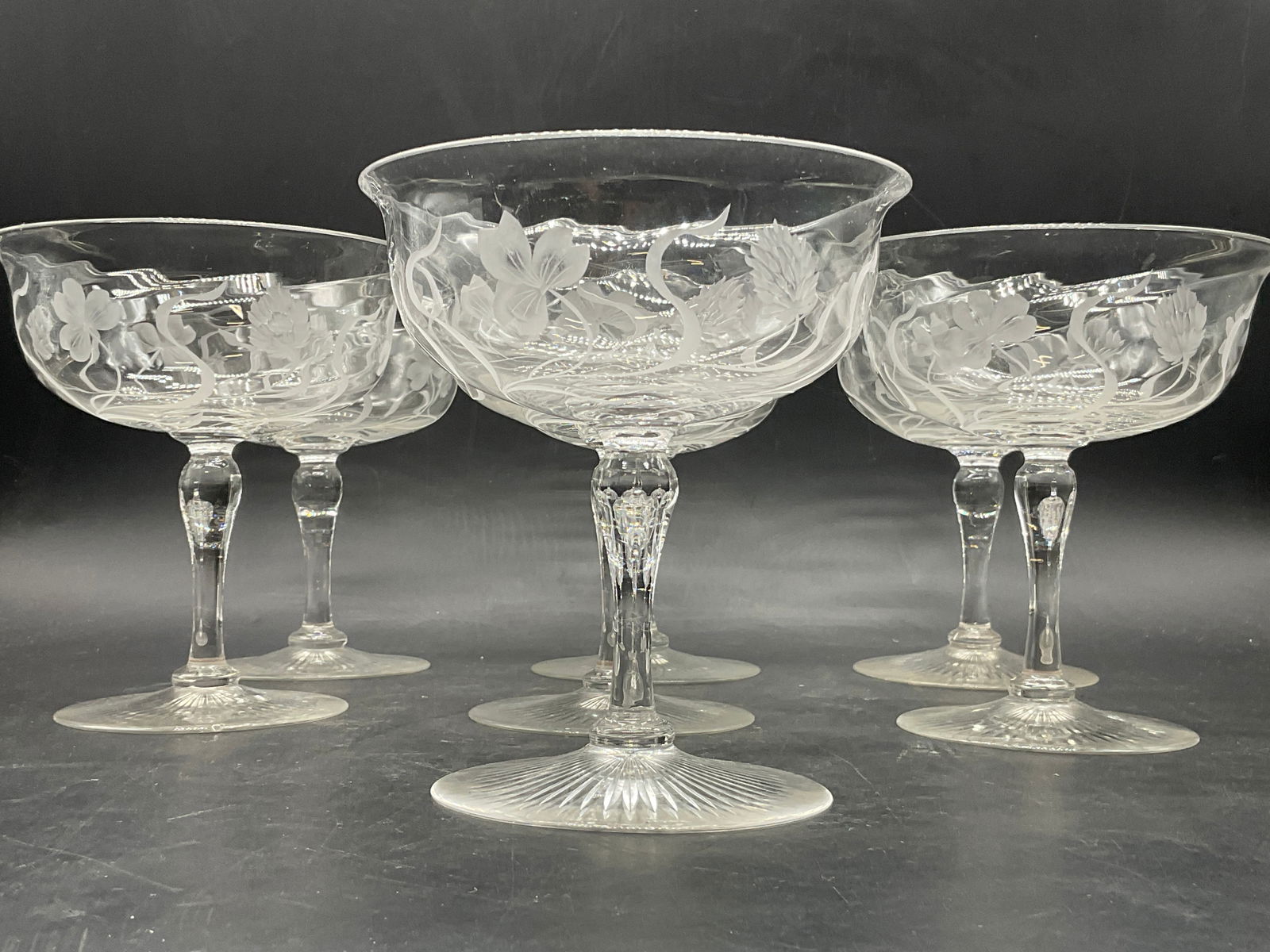 Set 7 Frosted Clover Motif Crystal Stemware (1 of 7)