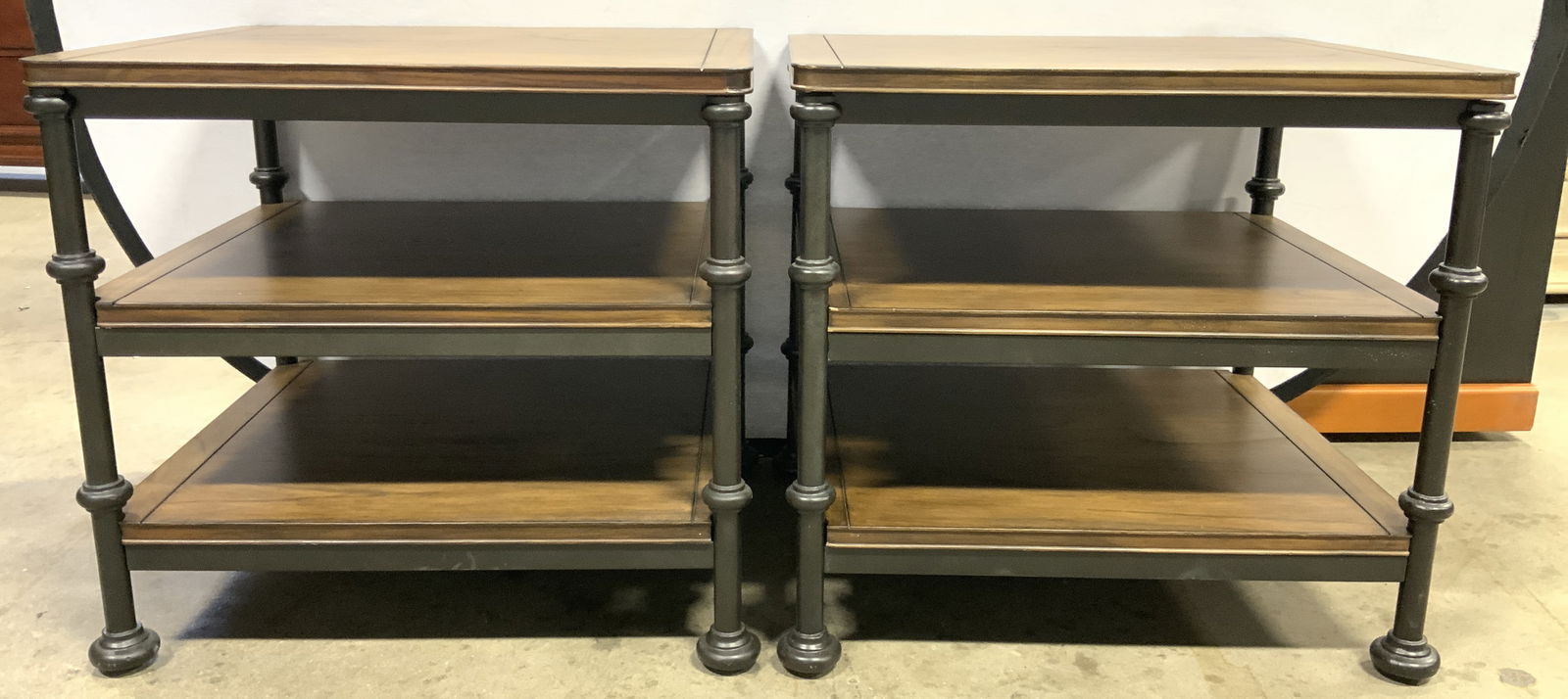 Pr Wood & Metal 3 Tier Side Tables (1 of 8)