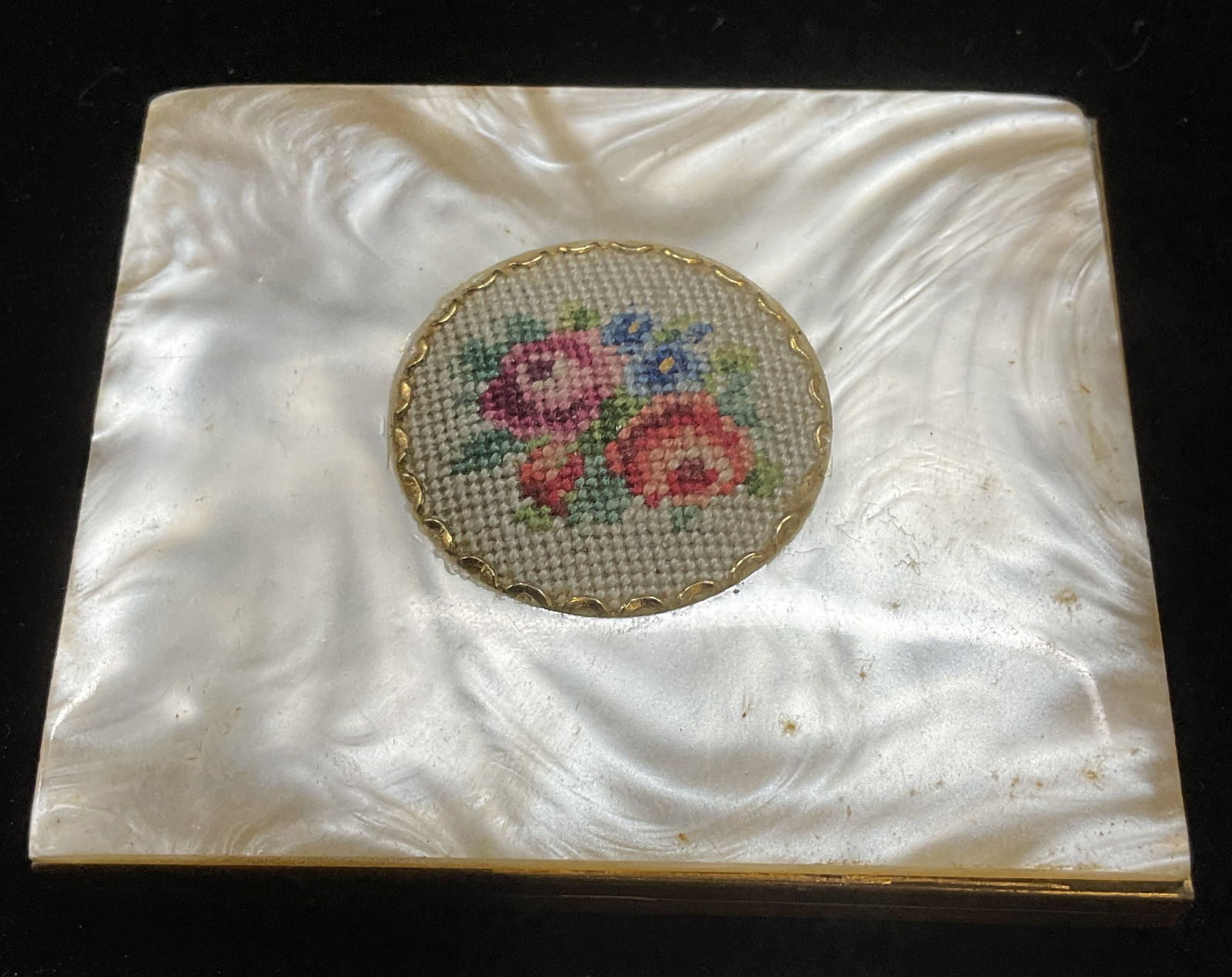 Schildkraut Gold Tn Faux MOP Petit point Mirror (1 of 6)