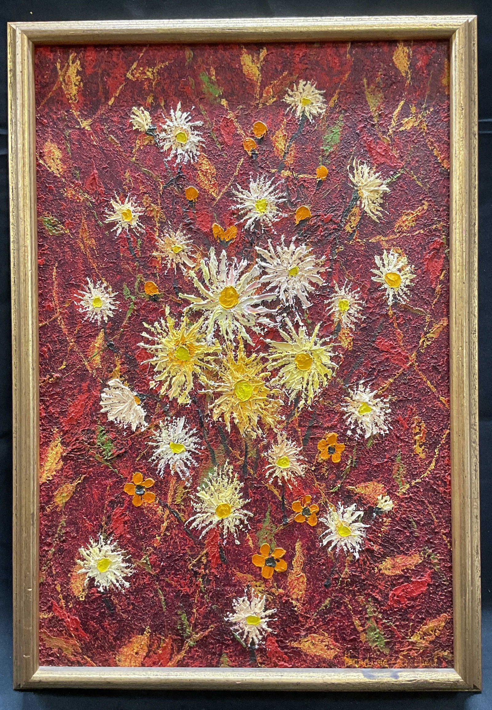 Signed Abstract Flowers Impasto Oil Painting (1 of 6)