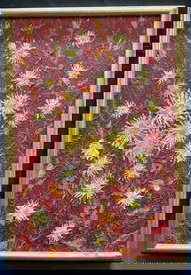 Signed Abstract Flowers Impasto Oil Painting: Framed and signed impasto oil on canvas painting. Signed at lower right, partially legible, reads Seibert or Selbert. Abstract red composition with white, yellow, and orange flowers. Framed in gilt wo