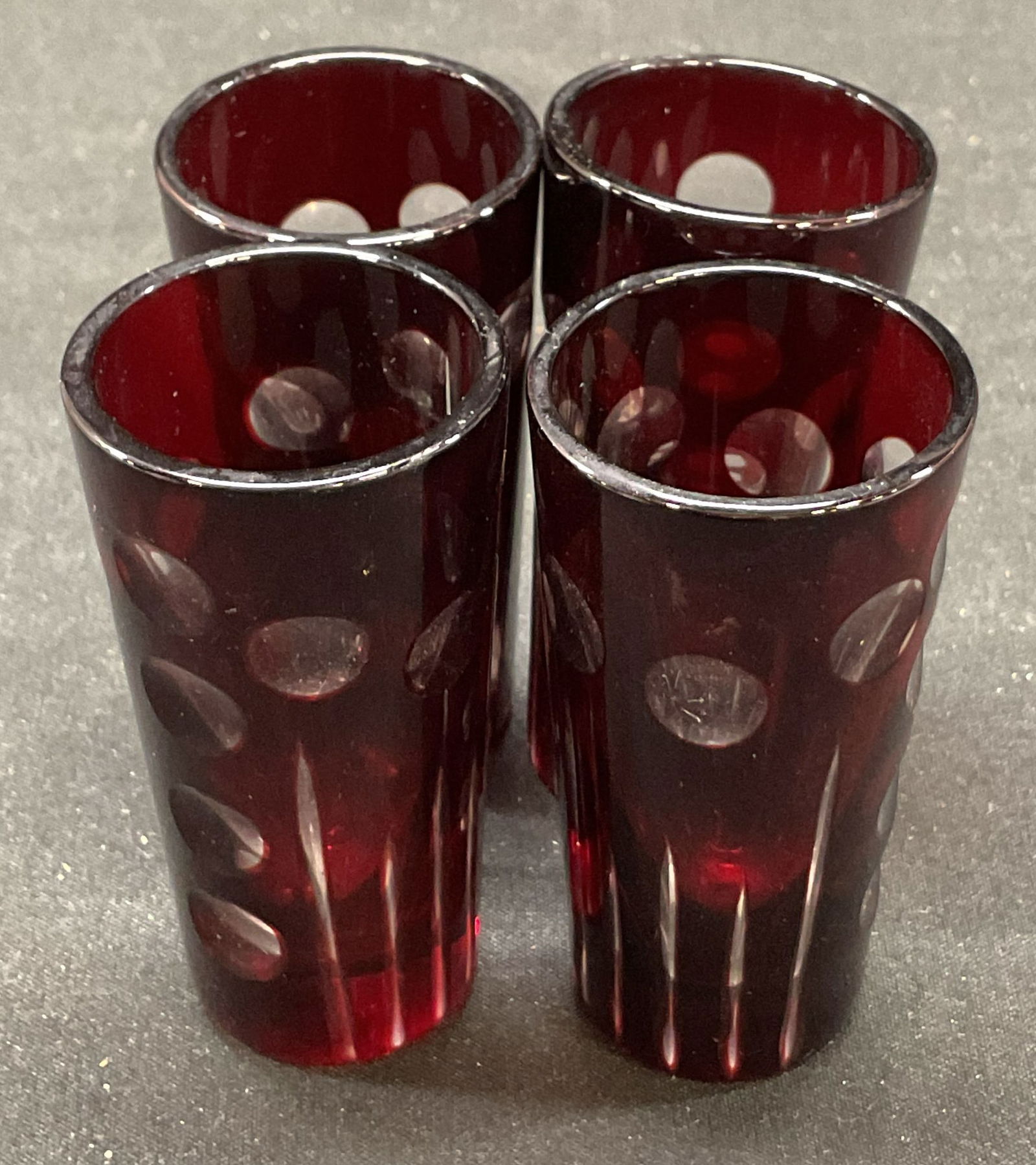 Set 4 Vtg Bohemian Red Coin Dot Cordial Glasses (1 of 7)