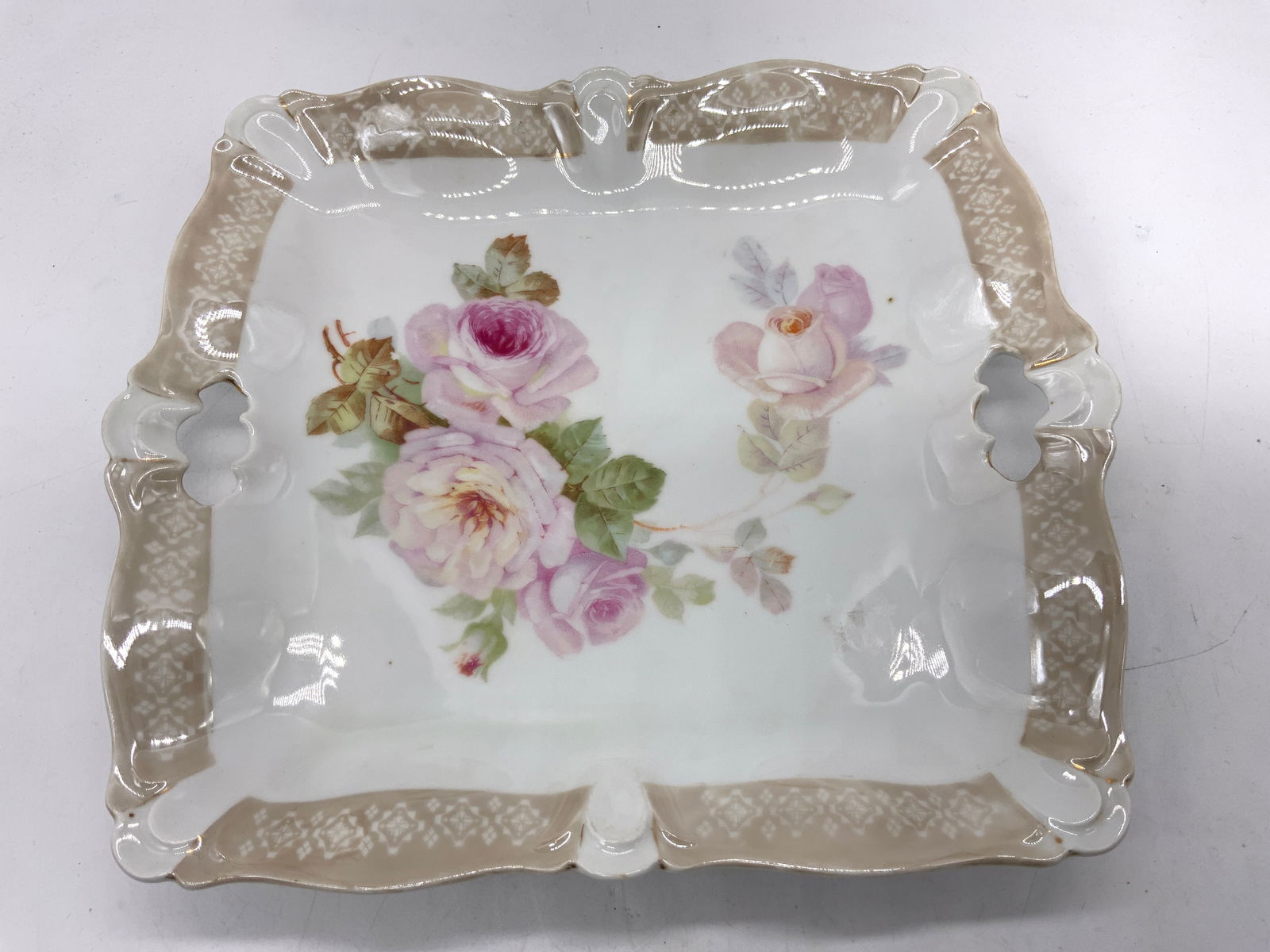 SIGNED Porcelain Pink Roses Serving Platter (1 of 6)