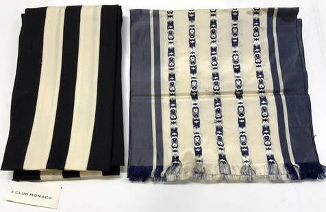 2 Wool & Silk Striped Scarfs CLUB MONACO NWT +: 2 CLUB MONACO Wool & Silk Striped Scarfs NWT One scarf reads CLUB MONACO. 100% Wool & comes with TAGS. Has a black & white striped pattern. Second scarf doesnt have any visible markings or signature.