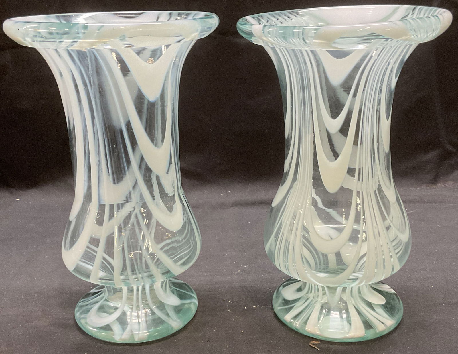 Pair Hand Blown Teal & White Art Glass Vases (1 of 6)