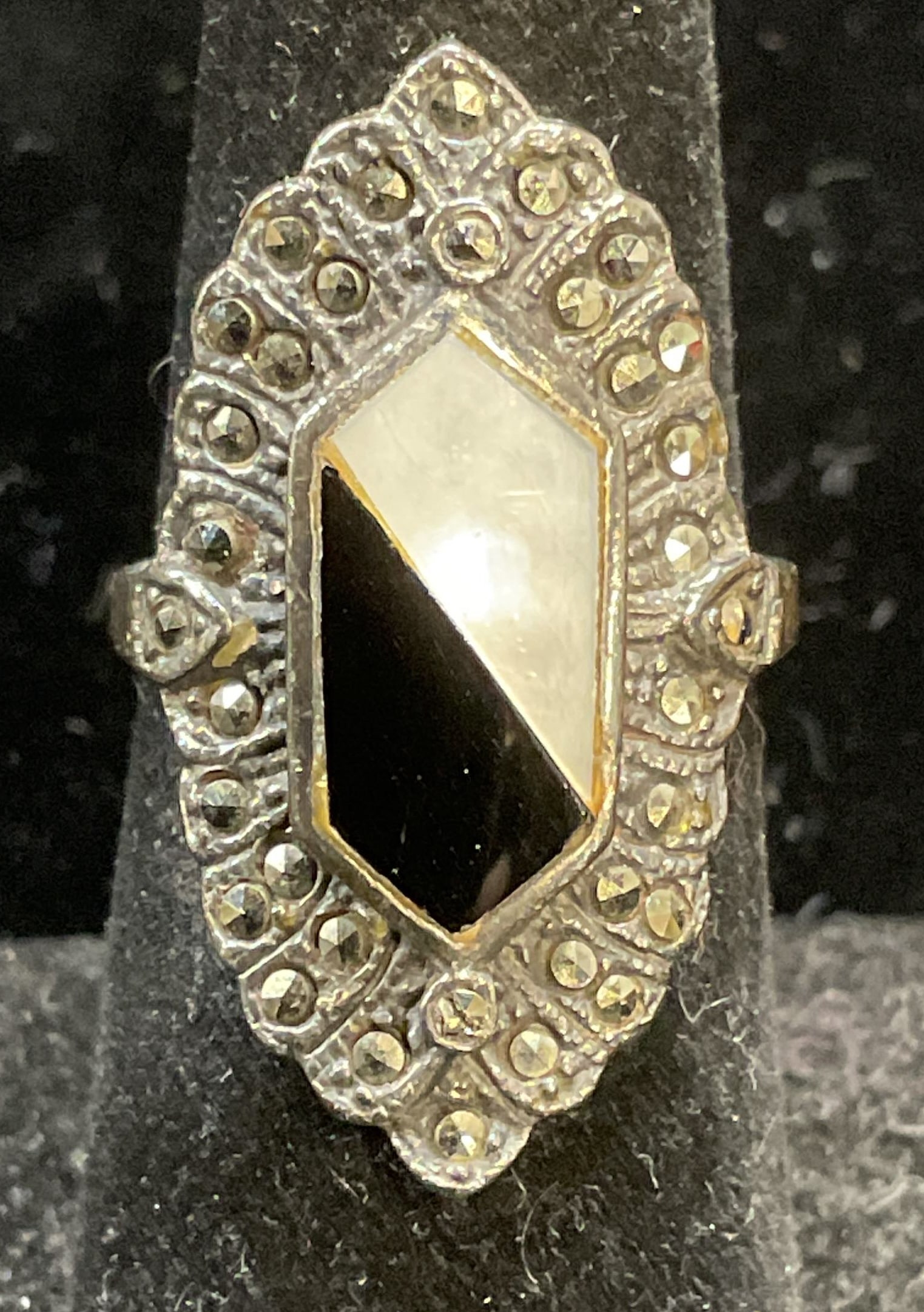 Sterling Silver MOP Onyx & Marcasite Ring (1 of 6)