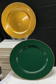 Set 24 Bloomingdales Lacquer Gold Green Chargers