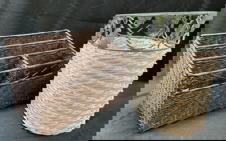 Lot 2 Wicker Metal Organizer Trash Baskets