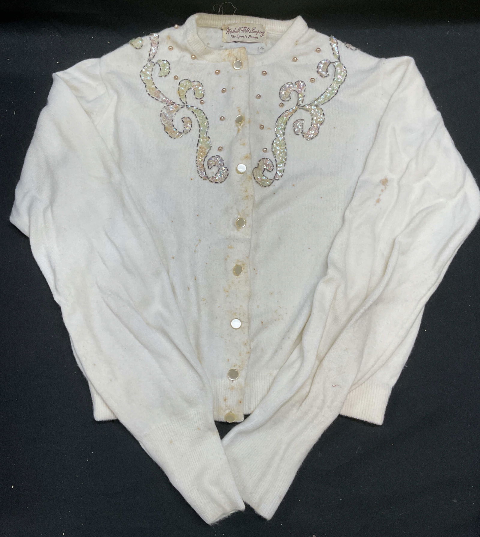 Vtg Marshall Field Co White Knit Beaded Cardigan (1 of 6)