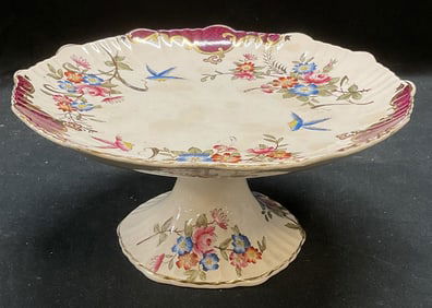 Antique Chelsea Pottery Floral Bird Cake Stand