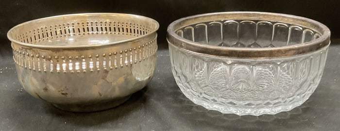 Lot 2 Vtg Silver Plated & Glass Bowls