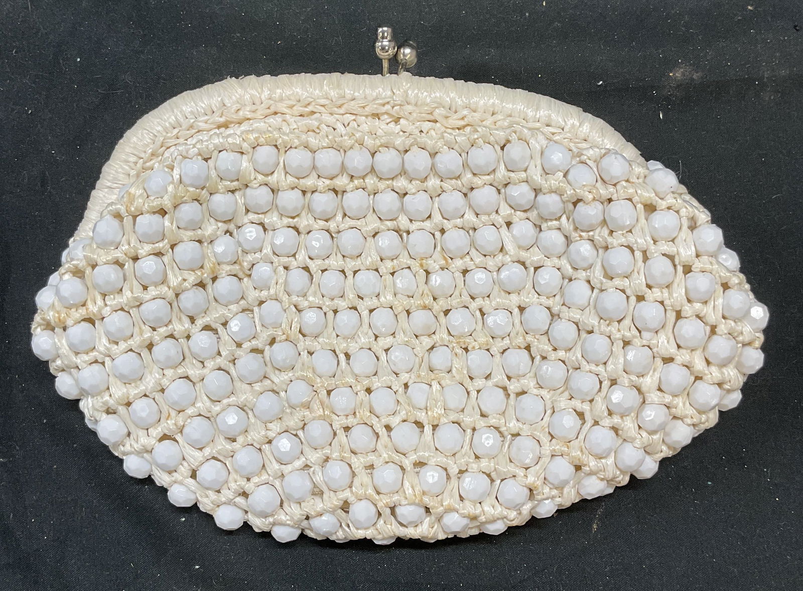 Vtg KGA White Straw & Beaded Crystal Handbag (1 of 7)
