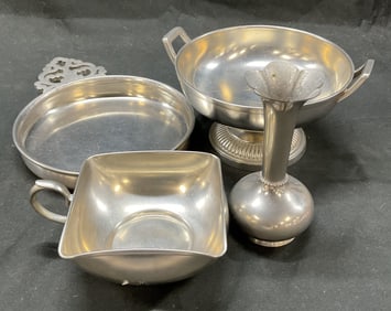 Lot 4 Vtg Pewter & Metal Dishware Norway, Holland+