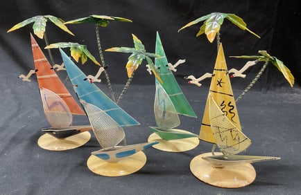 Set 4 Vtg Tropical Breeze Enameled Metal Figurines