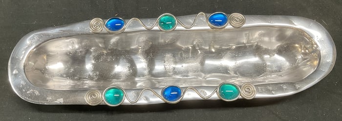 EBFLA Handmade Silver Tone Blue Glass Bowl
