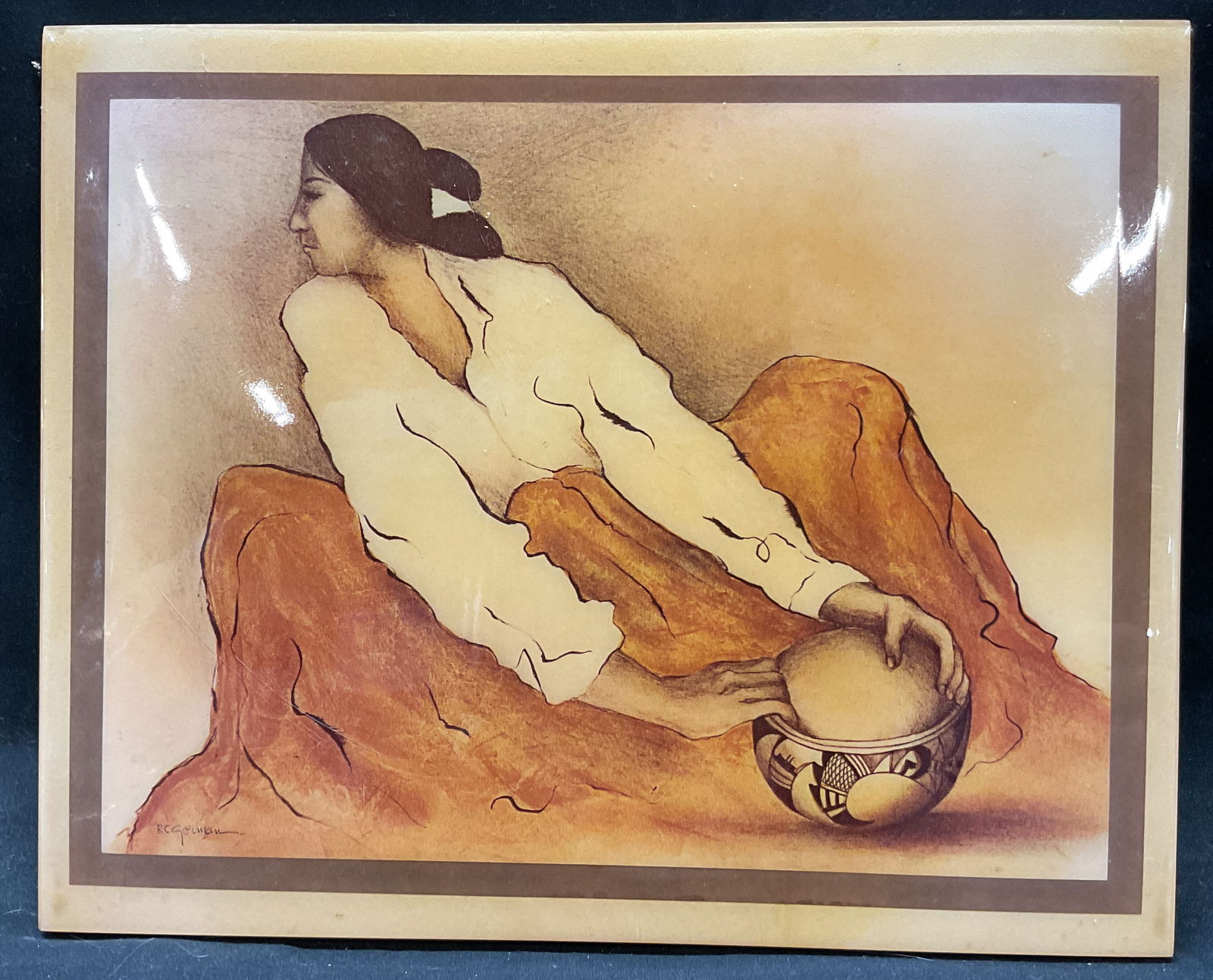 Vtg R.C. Gorman Pottery Keeper Ceramic Art Tile (1 of 6)