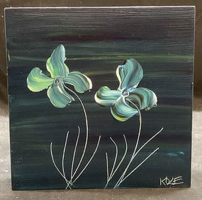 Sgn Ruth Kole Cargill Blue Flowers Oil Painting