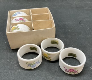 Set 6 SHAFFORD Porcelain Floral Napkin Rings Japan