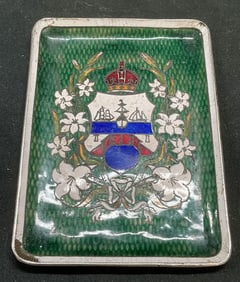 Vintage Green Enameled Crest Trinket Dish