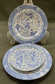 Lot 3 Antique Asian Blue White Porcelain Plates