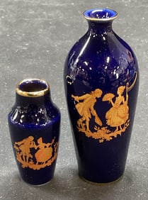 Lot 2 Limoges Gilt Cobalt Porc Bud Vases, France