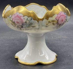 H. BRENNAN Sign Hand Paint Porcelain Pedestal Bowl