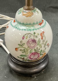 Vtg Hand painted Floral Ceramic Wood Lamp