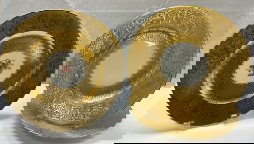 3 HUTSCHENREUTHER Gold Encrusted Floral Plates