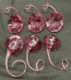 Set 6 Magenta Art Glass Cornucopia Flower Vases