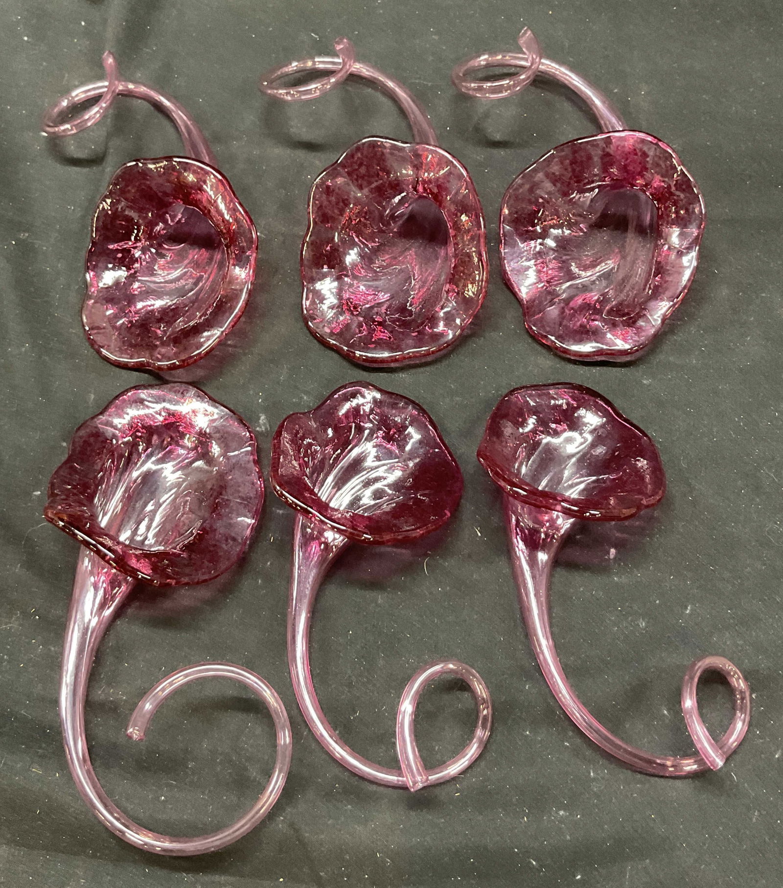 Set 6 Magenta Art Glass Cornucopia Flower Vases (1 of 5)