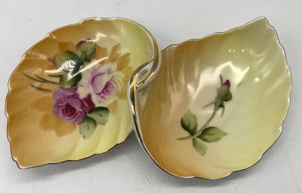 LEFTON China Pink Roses Two-Sided Trinket Dish