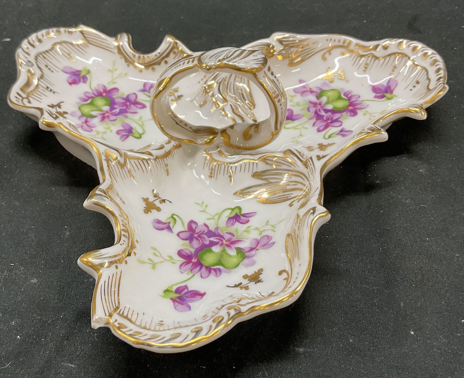 Vtg 3 Section Handled Hand Painted Floral Dish (1 of 7)