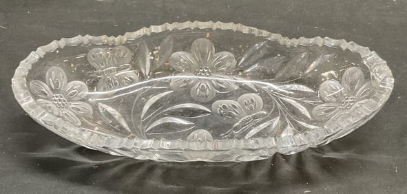 Vintage Cut Glass Floral Butterfly Bowl