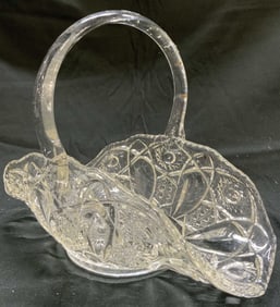 Depression Art Glass Basket W Arched Handle