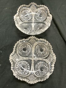 Pair Toothed Rim Cut Crystal Trinket Dishes