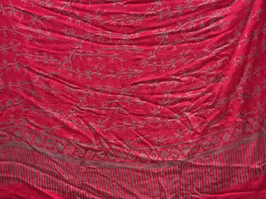Vtg Hand Creation Hot Pink Rayon Scarf Indonesia