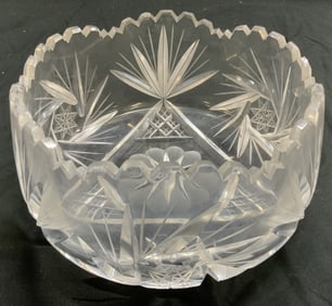 Vintage Toothed Rim Cut Crystal Bowl Vessel