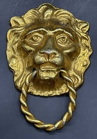 Vintage Gold Tone Metal Lion Figural Door Knocker