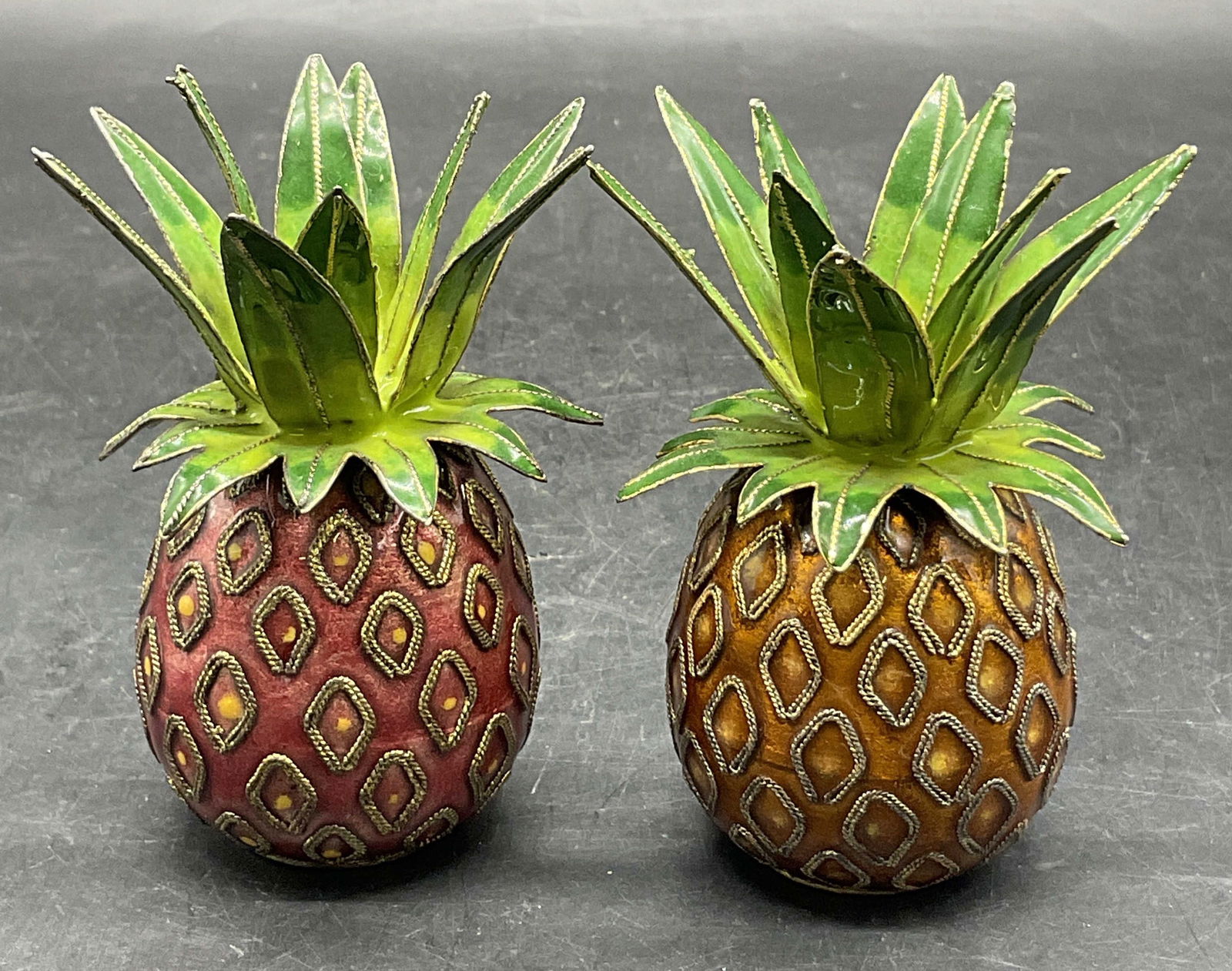 Pair Cloisonne Enamel Pineapple Figural Ornaments (1 of 7)