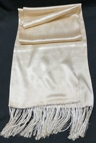Vtg TURNBULL & Asser Silk Cream Fringed Scarf