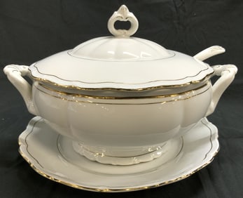 FINE BOHEMIAN CHINA Tureen W Lid Ladle & Plate